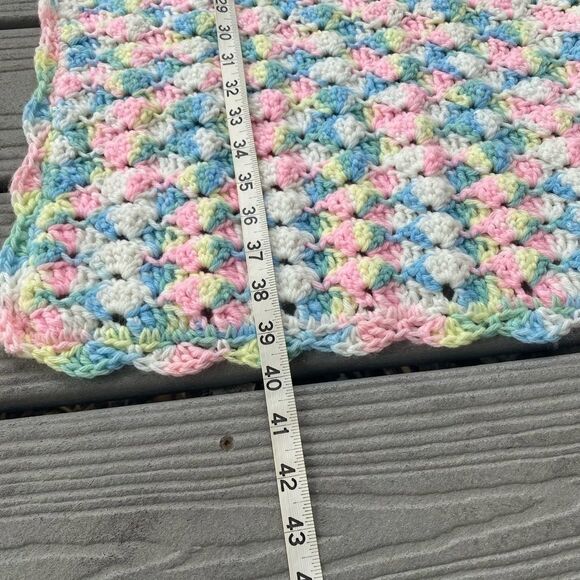 Vintage Crochet Afghan Baby Crib Blanket and Bib Handmade Pink Blue White - Picture 5 of 9